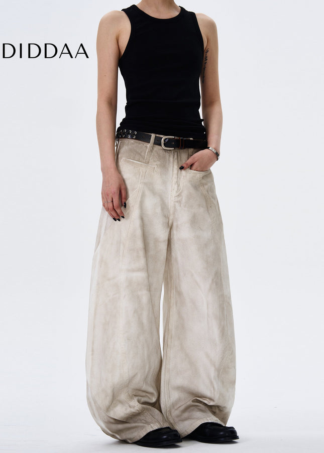 Washed Blue Distressed Wide-Leg Jeans for Men and Women - Men’s Jeans