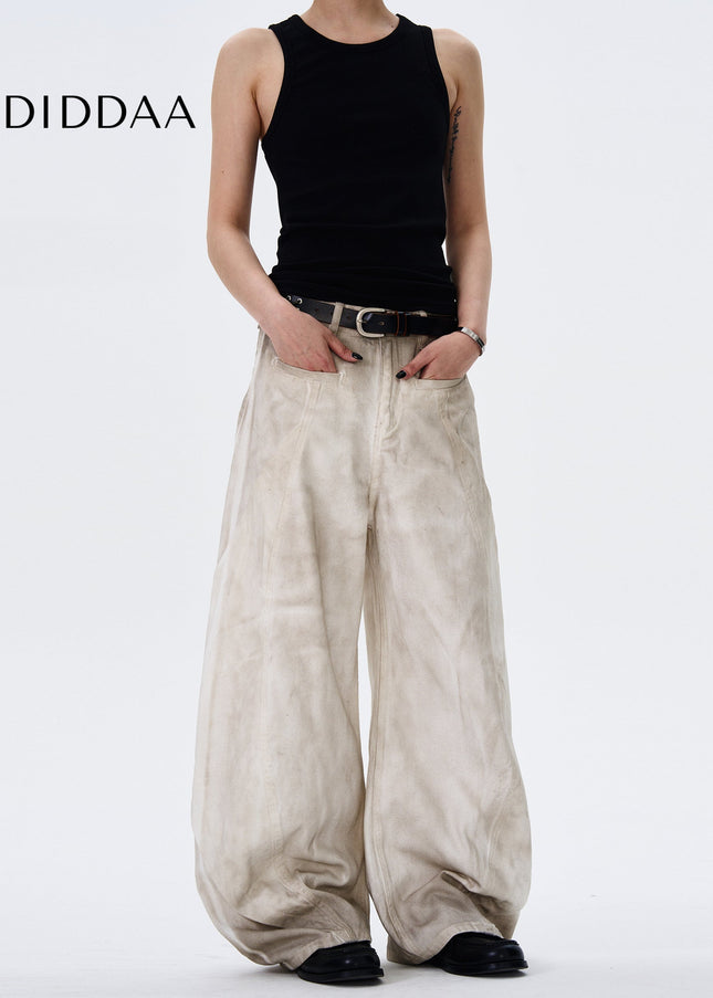 Washed Blue Distressed Wide-Leg Jeans for Men and Women - Men’s Jeans