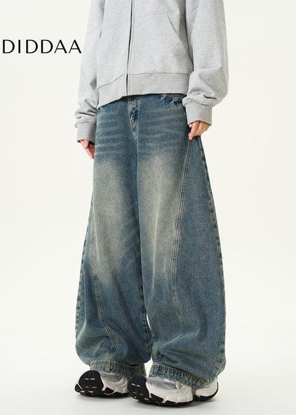 Washed Blue Distressed Wide Leg Jeans for Men and Women - Men’s Jeans