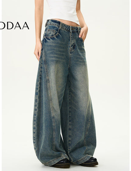Washed Blue Distressed Wide Leg Jeans for Men and Women - Mid Blue / S - Men’s Jeans
