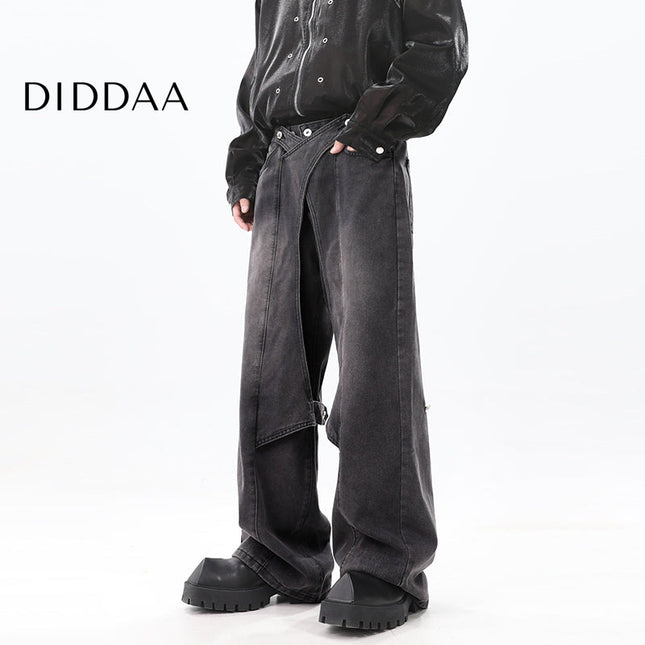Washed Blue Distressed Wide Leg Jeans for Men - M / Black - Men’s Jeans