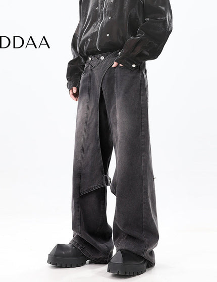 Washed Blue Distressed Wide Leg Jeans for Men - M / Black - Men’s Jeans