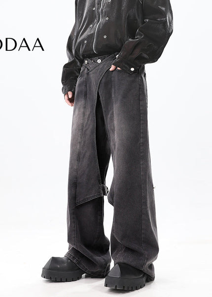 Washed Blue Distressed Wide Leg Jeans for Men - M / Black - Men’s Jeans