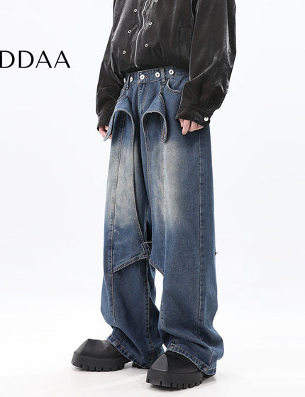 Washed Blue Distressed Wide Leg Jeans for Men - M / Blue - Men’s Jeans