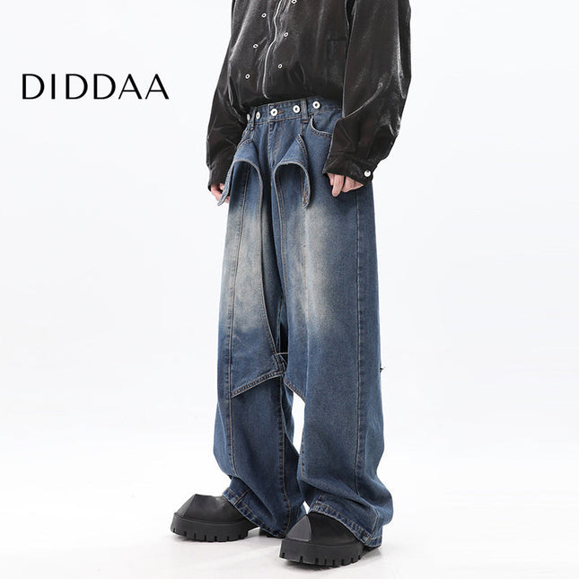 Washed Blue Distressed Wide Leg Jeans for Men - M / Blue - Men’s Jeans