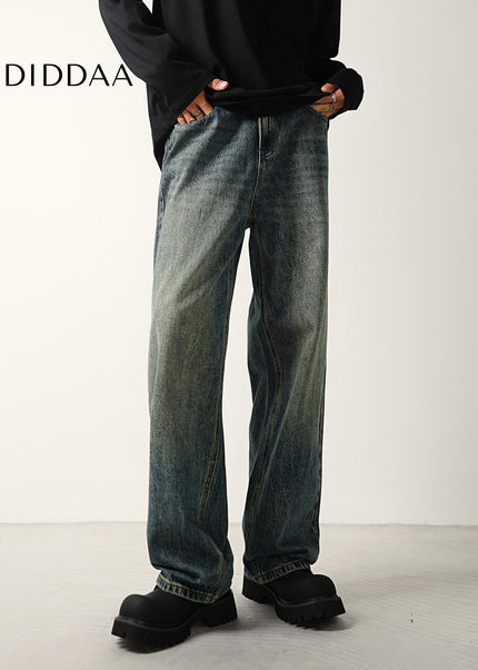 Washed Blue Distressed Wide-Leg Jeans for Men - Men’s Jeans