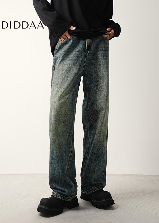 Washed Blue Distressed Wide-Leg Jeans for Men - Men’s Jeans