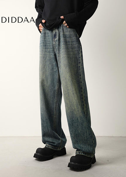 Washed Blue Distressed Wide-Leg Jeans for Men - Men’s Jeans