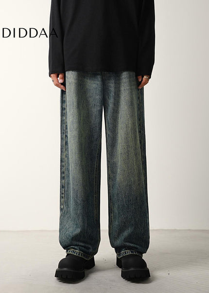 Washed Blue Distressed Wide-Leg Jeans for Men - Men’s Jeans