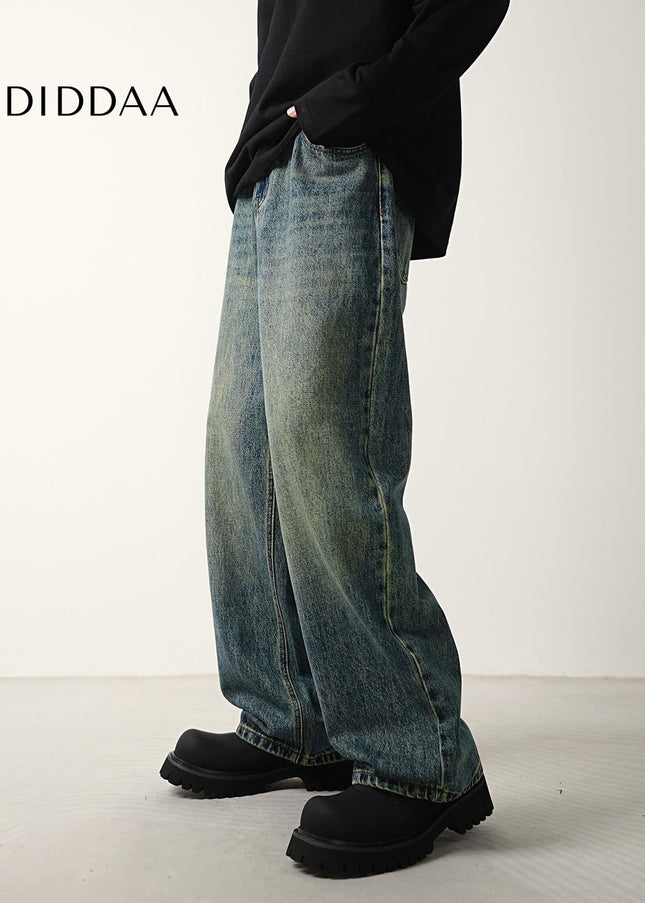 Washed Blue Distressed Wide-Leg Jeans for Men - Men’s Jeans
