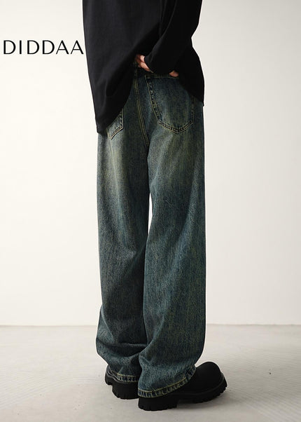 Washed Blue Distressed Wide-Leg Jeans for Men - Men’s Jeans