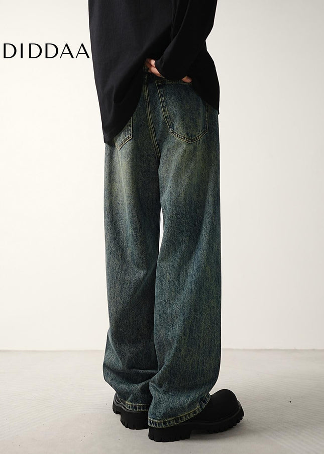 Washed Blue Distressed Wide-Leg Jeans for Men - Men’s Jeans