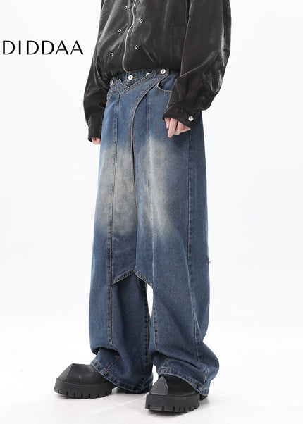 Washed Blue Distressed Wide Leg Jeans for Men - Men’s Jeans