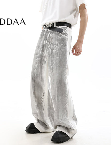 Washed Blue Distressed Wide Leg Jeans for Men - S / White - Men’s Jeans