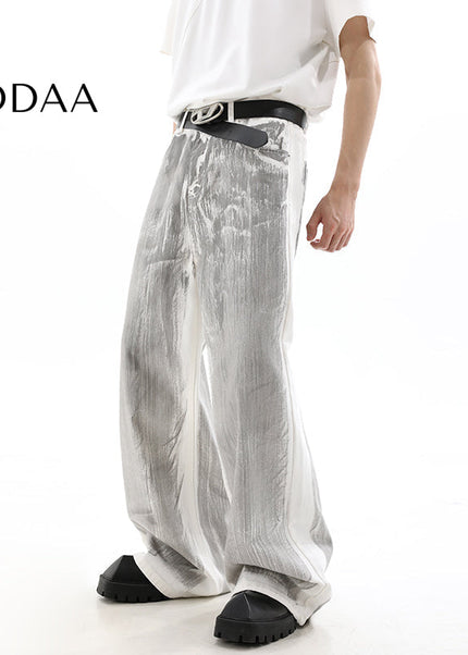 Washed Blue Distressed Wide Leg Jeans for Men - S / White - Men’s Jeans