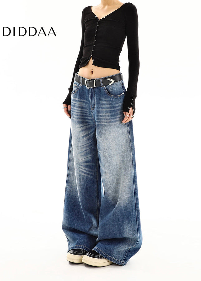 Washed Blue Distressed Wide Leg Jeans for Women - Women’s Jeans