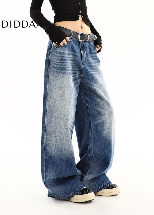 Washed Blue Distressed Wide Leg Jeans for Women - Women’s Jeans