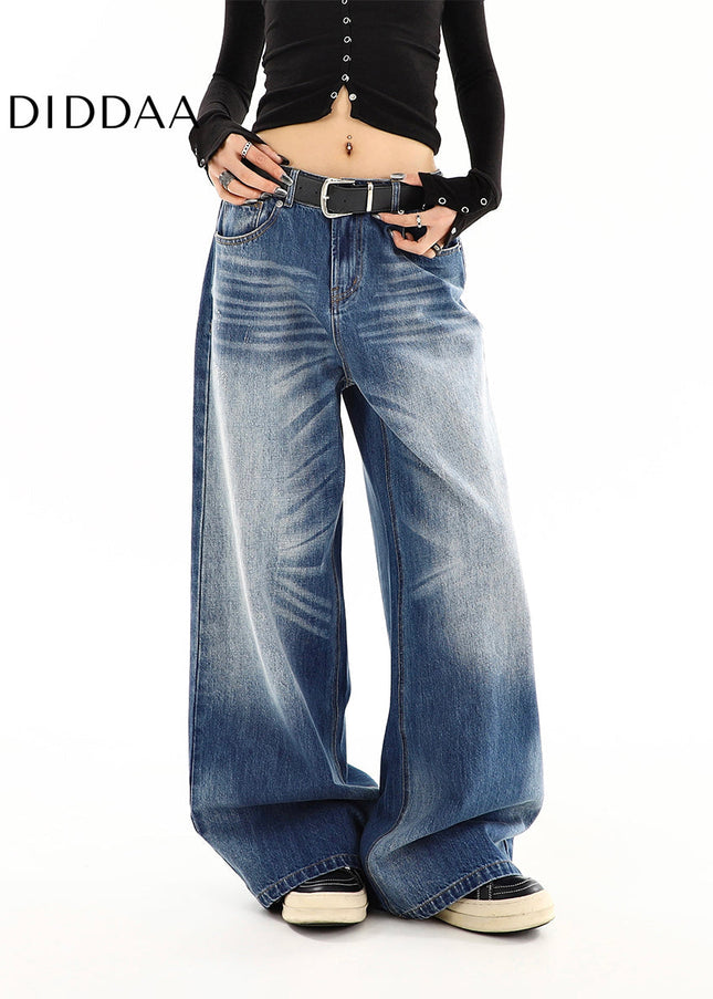 Washed Blue Distressed Wide Leg Jeans for Women - Women’s Jeans