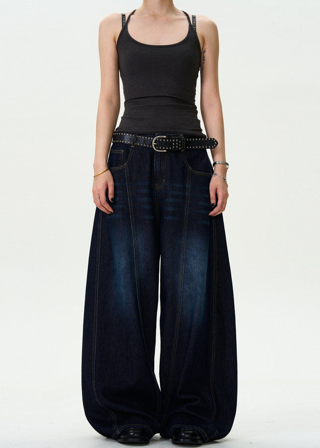 Washed Blue Distressed Wide-Leg Machete Jeans - Men’s Jeans