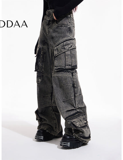Washed Blue Heavy Duty Retro Multi Pocket Jeans - Grey / XS - Men’s Jeans