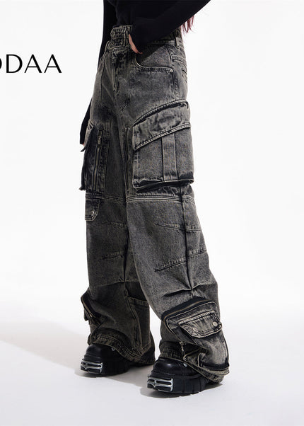 Washed Blue Heavy Duty Retro Multi Pocket Jeans - Grey / XS - Men’s Jeans