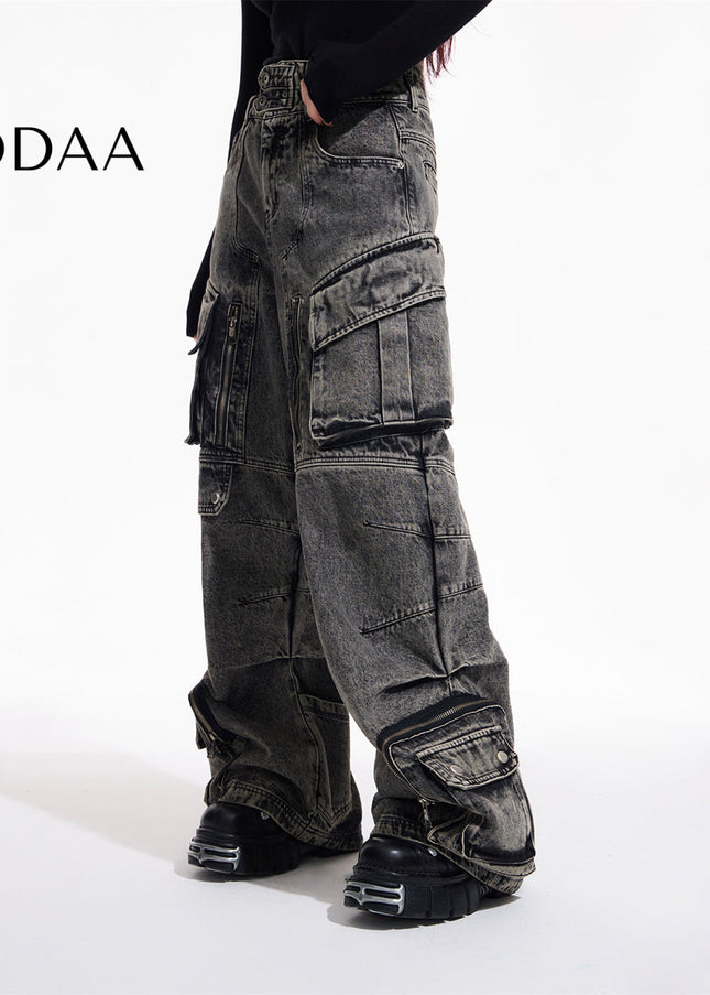 Washed Blue Heavy Duty Retro Multi Pocket Jeans - Grey / XS - Men’s Jeans