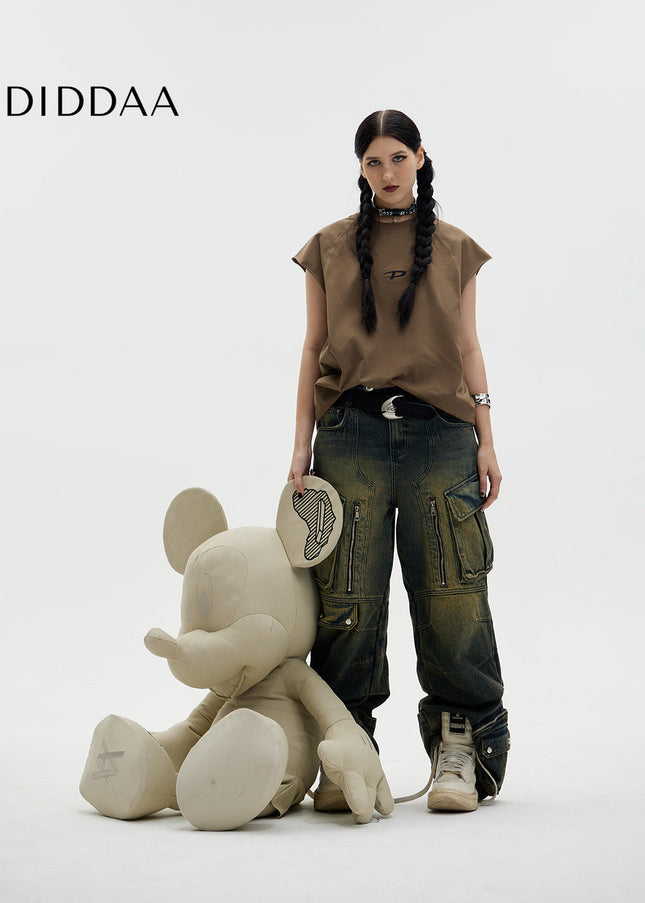 Washed Blue Heavy Duty Retro Multi Pocket Jeans - Men’s Jeans