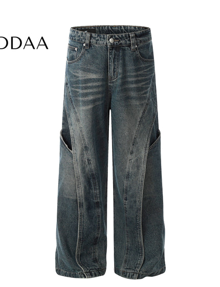 Washed Blue Heavyweight Distressed Spliced Jeans - Dark Blue / S - Men’s Jeans