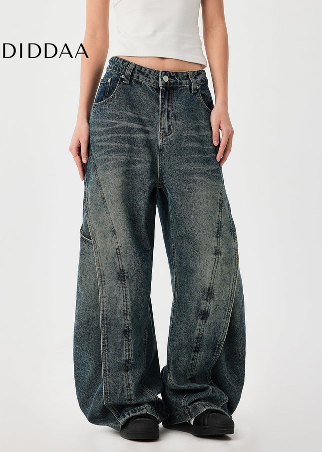 Washed Blue Heavyweight Distressed Spliced Jeans - Men’s Jeans