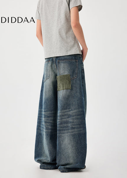 Washed Blue High End Wide Leg Denim Jeans - Men’s Jeans