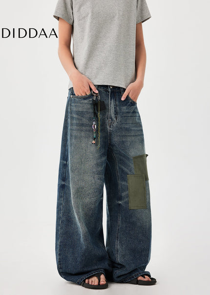 Washed Blue High End Wide Leg Denim Jeans - Men’s Jeans