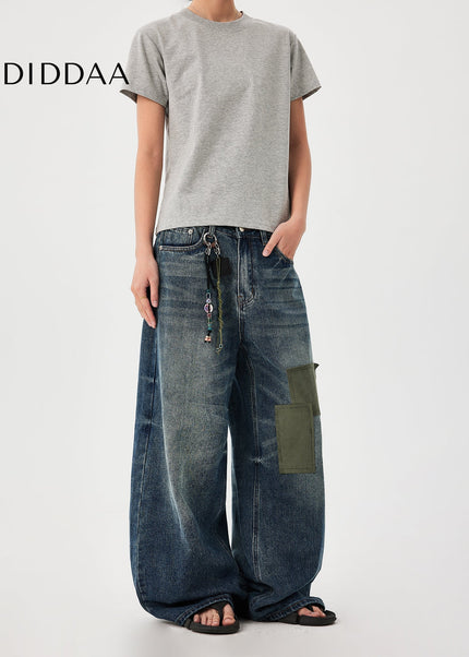 Washed Blue High End Wide Leg Denim Jeans - Men’s Jeans