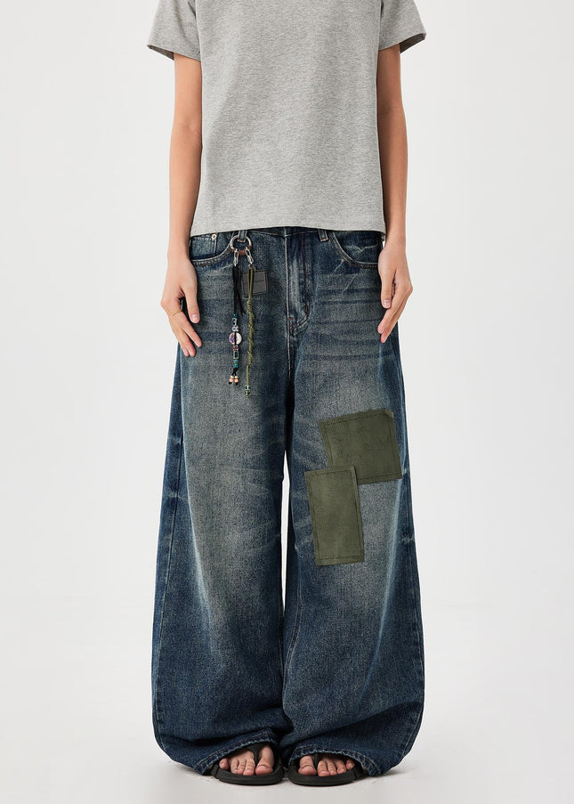 Washed Blue High End Wide Leg Denim Jeans - Men’s Jeans