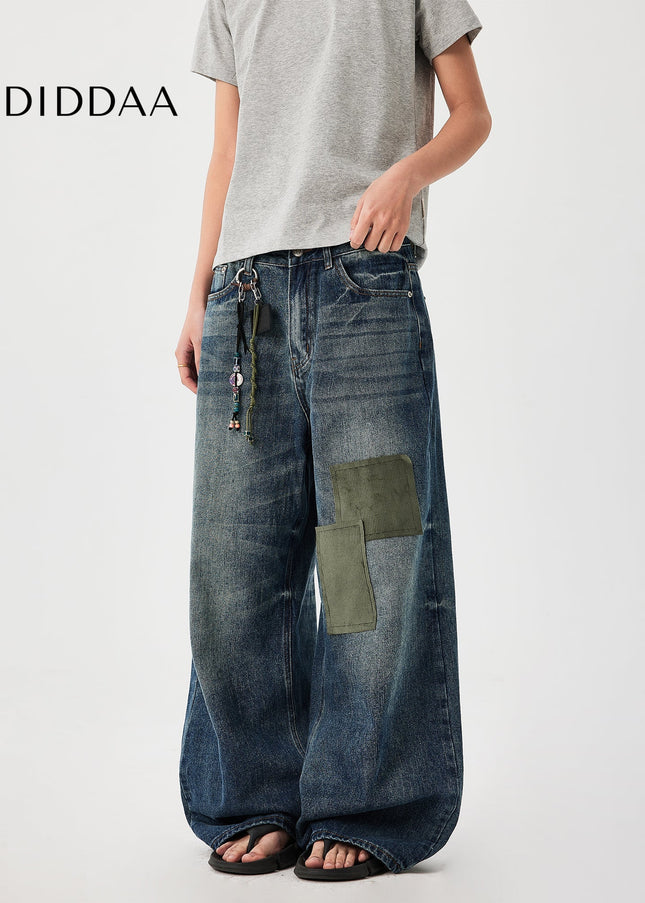 Washed Blue High End Wide Leg Denim Jeans - Men’s Jeans