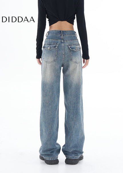 Washed Blue High Rise Wide Leg Jeans - Women’s Jeans