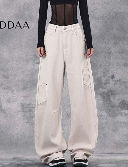 Washed Blue High Waist Wide-Leg Cargo Jeans - S / Apricot - Women’s Jeans