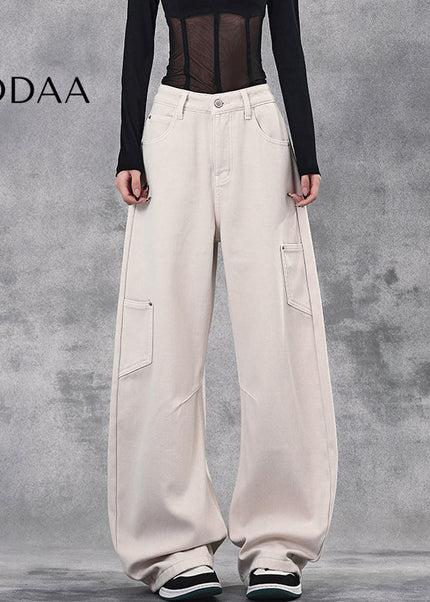 Washed Blue High Waist Wide-Leg Cargo Jeans - S / Apricot - Women’s Jeans