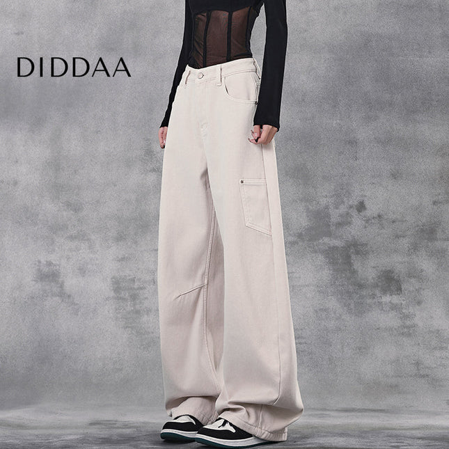 Washed Blue High Waist Wide-Leg Cargo Jeans - Women’s Jeans