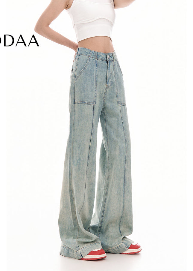 Washed Blue High Waist Wide Leg Jeans for Women - Women’s Jeans