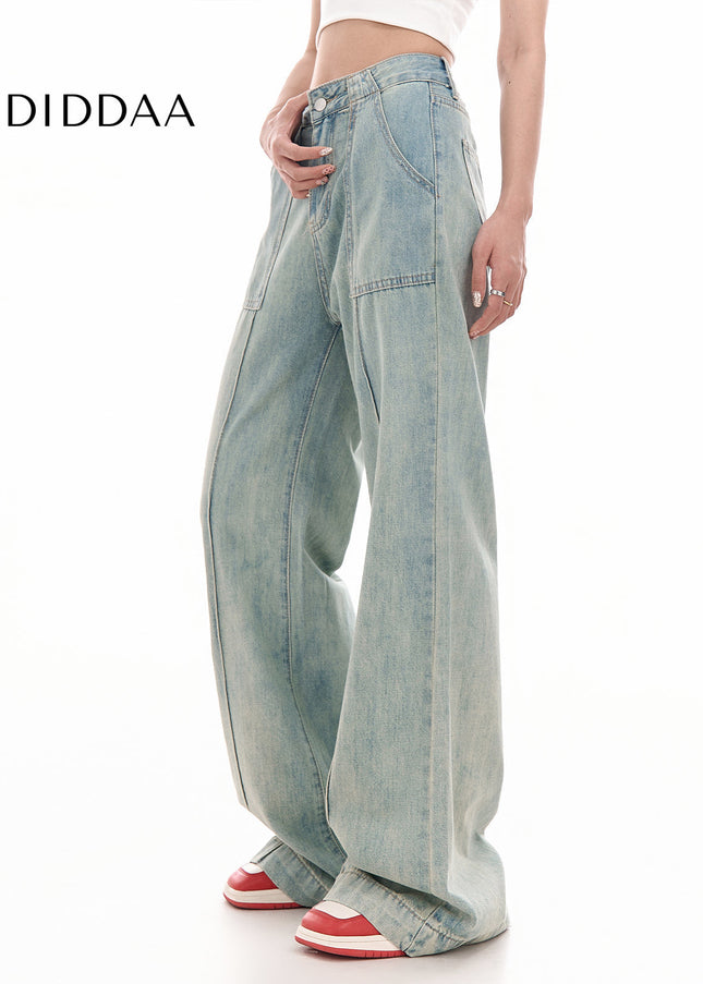 Washed Blue High Waist Wide Leg Jeans for Women - Women’s Jeans