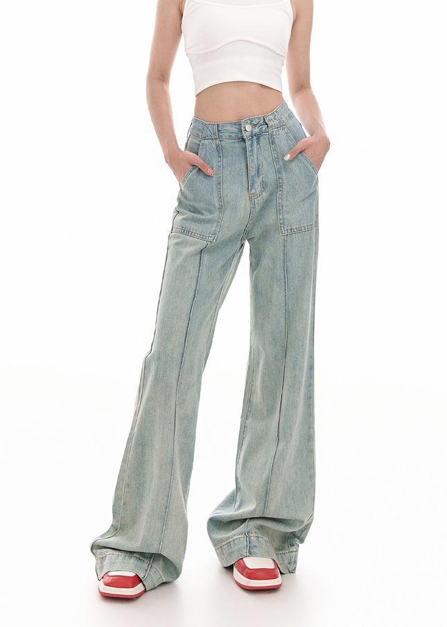 Washed Blue High Waist Wide Leg Jeans for Women - Women’s Jeans