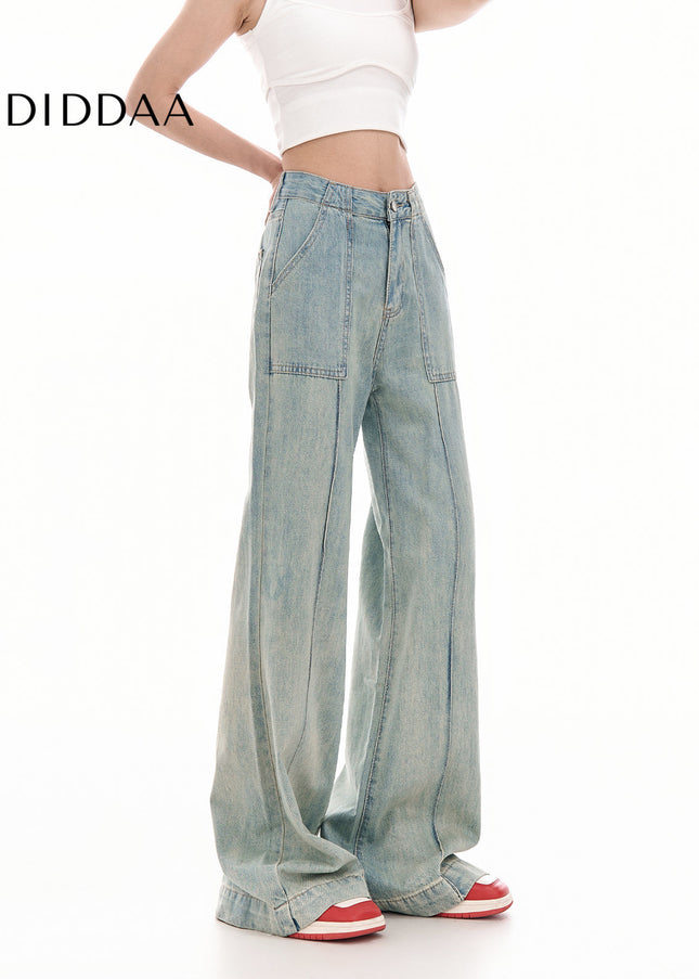 Washed Blue High Waist Wide Leg Jeans for Women - Women’s Jeans