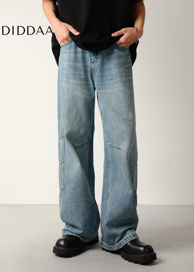 Washed Blue Loose Fit Cargo Jeans for Men - Men’s Jeans