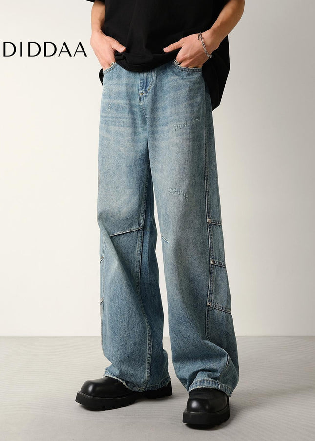 Washed Blue Loose Fit Cargo Jeans for Men - Men’s Jeans
