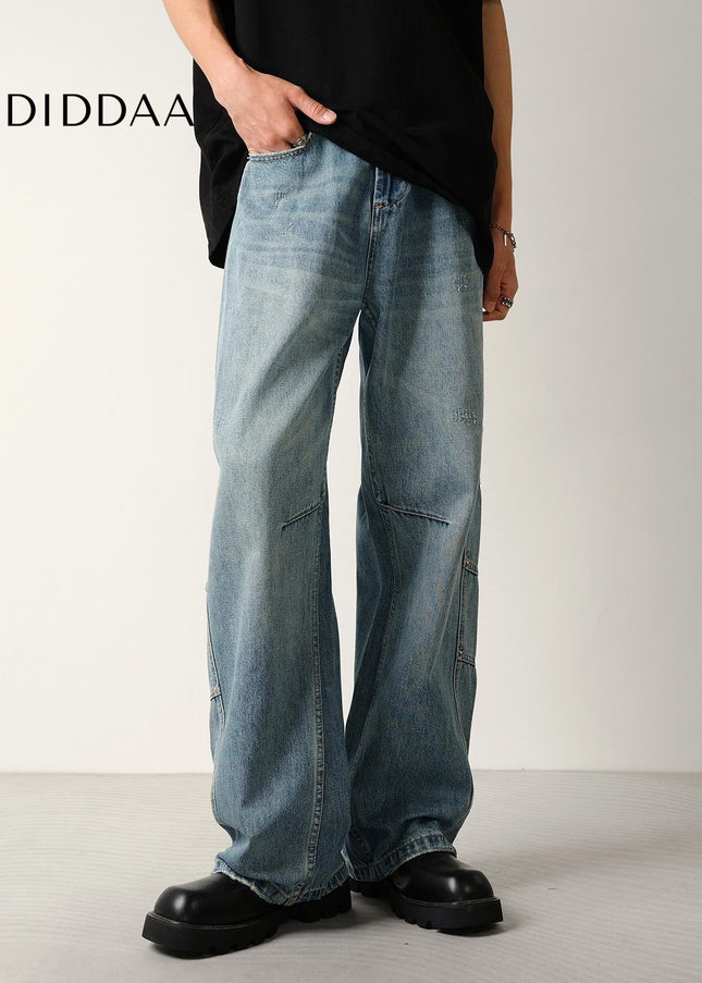 Washed Blue Loose Fit Cargo Jeans for Men - Men’s Jeans