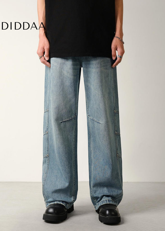 Washed Blue Loose Fit Cargo Jeans for Men - Men’s Jeans
