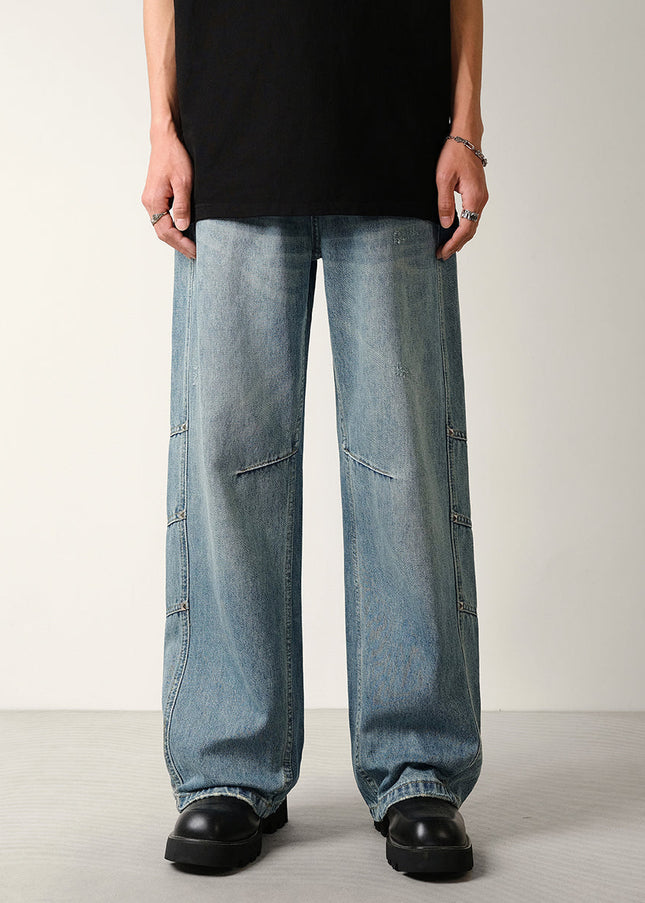 Washed Blue Loose Fit Cargo Jeans for Men - S / Mid Blue - Men’s Jeans