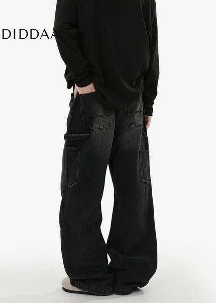 Washed Blue Loose Fit Cargo Jeans - Men’s Jeans