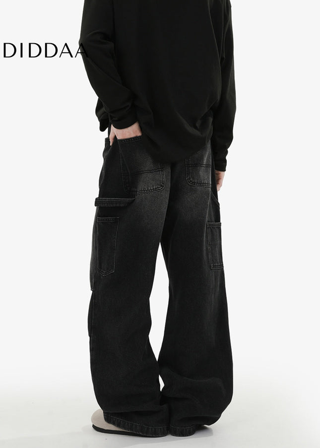 Washed Blue Loose Fit Cargo Jeans - Men’s Jeans