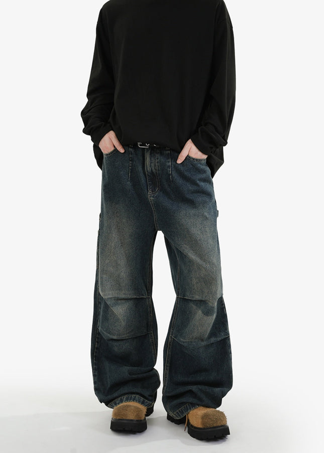 Washed Blue Loose Fit Cargo Jeans - Men’s Jeans